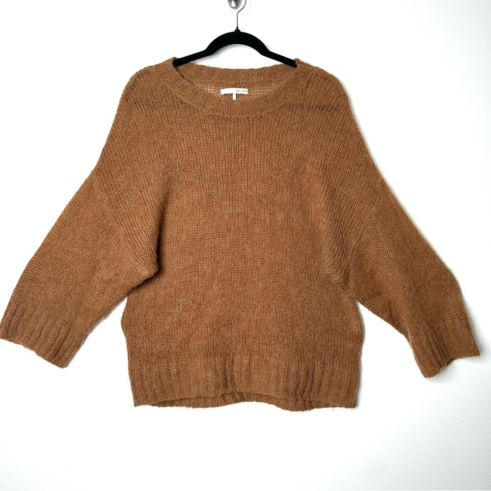 Oak + Fort Boho Chocolate Brown Oversized Mohair Blend Drop Shoulder Sweater